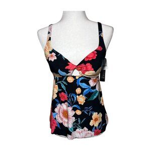 Dreamsuit Miracle Brands Tankini Top Sz 6 Black Floral Twist Front Cutout NWT